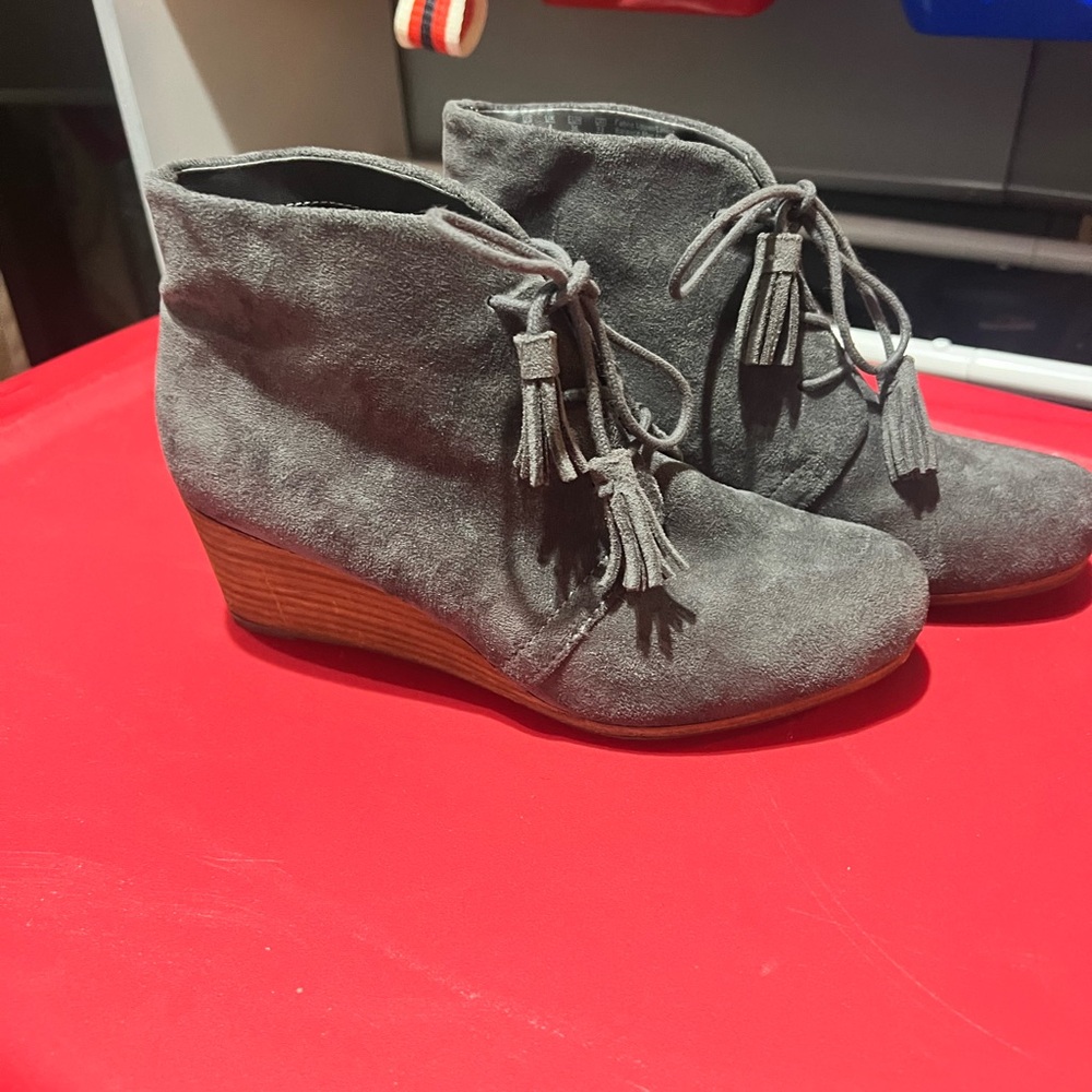 Gray Suede Wedge Ankle Boots